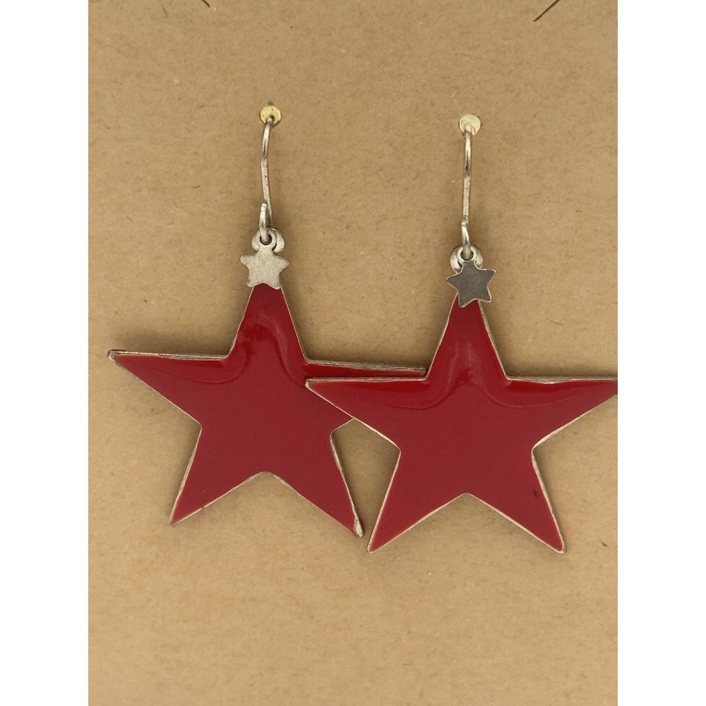 Vintage Red Metal Star Earrings